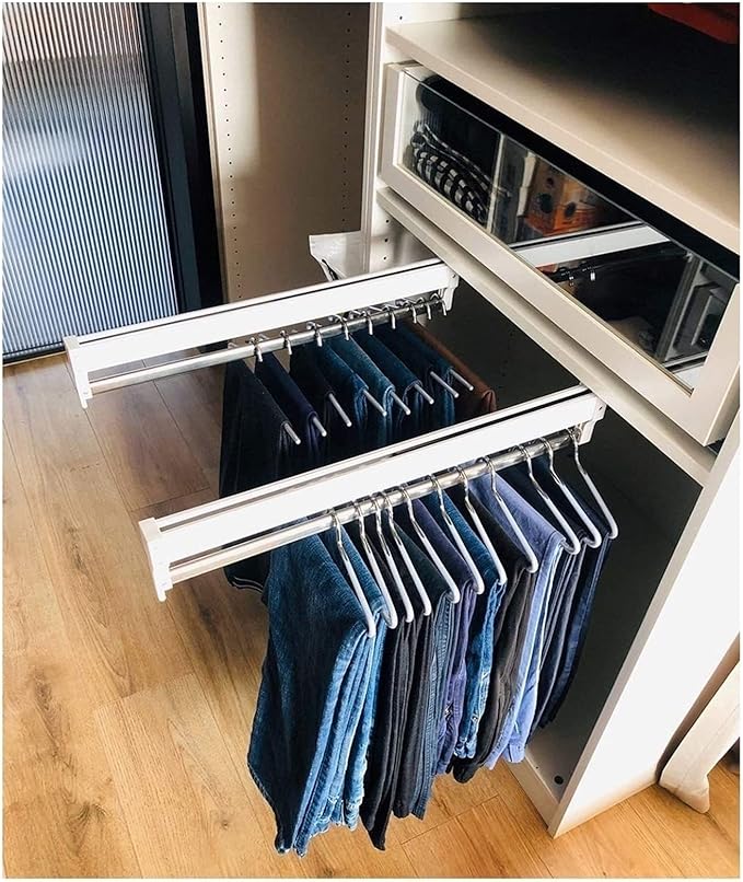Adjustable Pull Out Clothes Rail - Extendable Clothing Organizer for Closet - 30-80cm Pants & Coat Hanger Rack - 17.7 Inch Cl