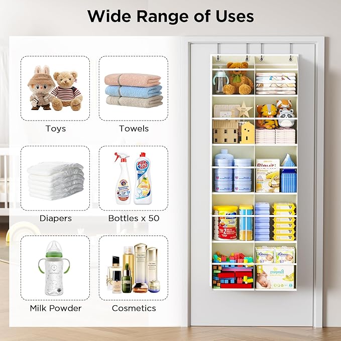5-Tier Over The Door Organizer with 10 Side Mesh Pockets & Clear Windows, 80 lbs Weight Capacity Hanging Storage for Bathroom