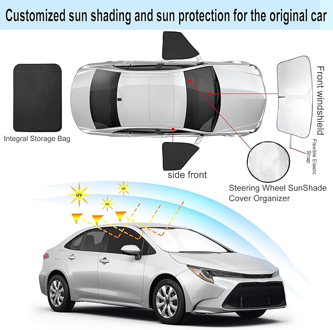 3PCS Car Window Shades Front Windshield Sun Shade Foldable Window Shade Custom Fit for 2020-2024 Toyota Corolla (Not for Corolla Cross) Shades for Front Windows Anti-UV Rays Block Heat
