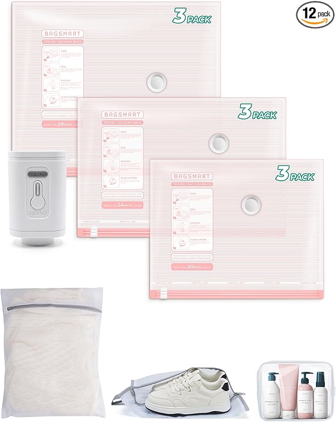 BAGSMART Vacuum Bags for Travel with Rechargeable Air Pump, Portable Space Saver Bags for Travel & Home, Vacuum Compression S