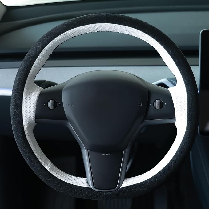 MEWANT Hand Stitched Steering Wheel Cover for Tesla Model 3 2017-2023 / Model Y 2020-2023 for Tesla Model 3/Y Accessories(3D Style)