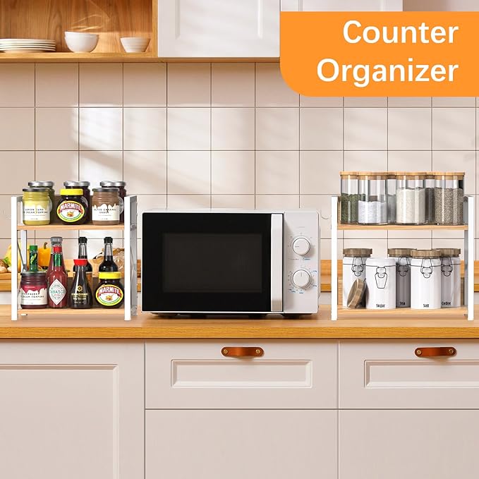 RUILALIFE Spice-Rack-Organizer-Shelf for Kitchen Counter, 2 Tiers Coffee Bar Station Organizer for Countertop，Space Saving De