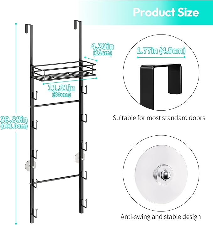 HapiRm Over The Door Purse Organizer - Wall Mounted Purse Rack with 10 Hooks and Metal Basket, Hanging Handbag Organizer Hold