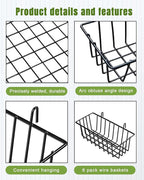 6 Pack Wire Baskets, Grid Panel Hanging Wall Basket, Grid Wall Accessory, Display and Storage Wall Basket for Kitchen, Home D