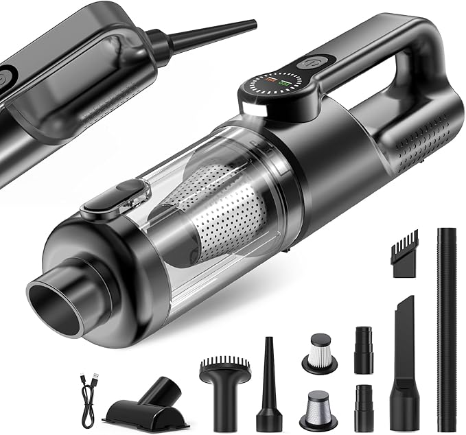 Car Vacuum Portable Cordless-19000 Pa 4 in 1 Handheld Vacuum Cordless Brushless Motor with LED Light and Multi-Nozzles, One-T