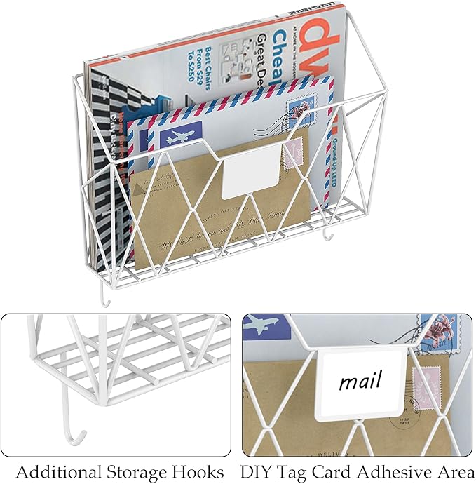 YBING Wall File Organizer White 6 Pack Mesh Hanging File Holder Organizer Metal Wire Mail Organizer Wall Mounted Office Paper
