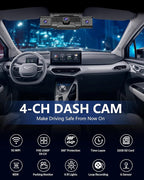 4 Channel Dash Cam 360 View for All-Round Protection, 4-Way Front Rear Inside Recording, Built-in 5G WiFi & GPS, APP Control,