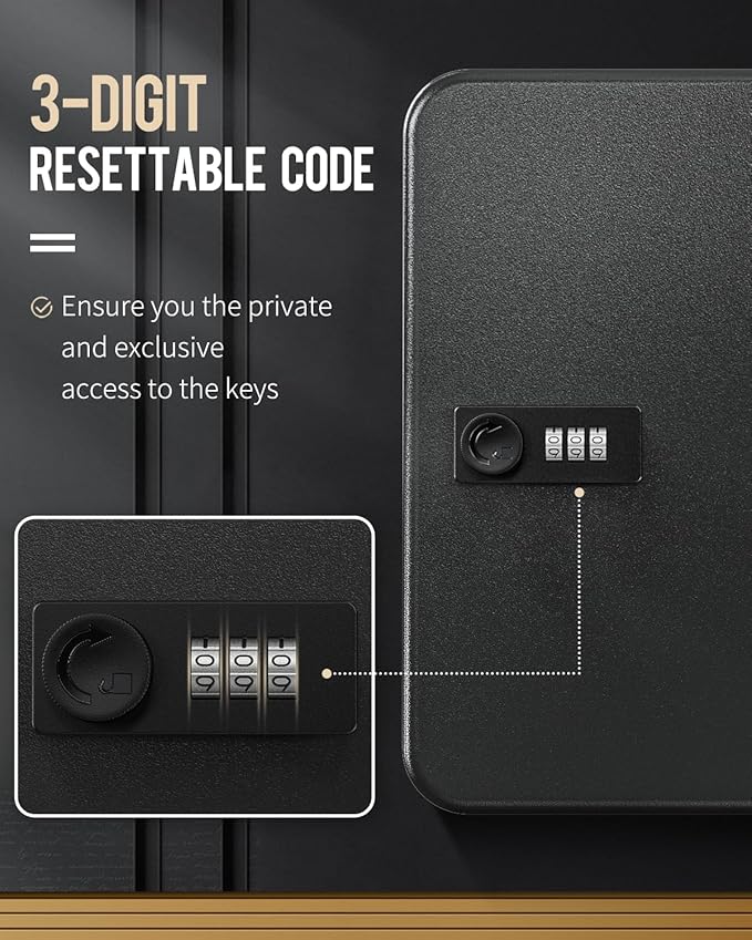Uniclife 48 Position Key Cabinet with Combination Lock Resettable Black Digital Security Storage Box Steel Key Organizer with