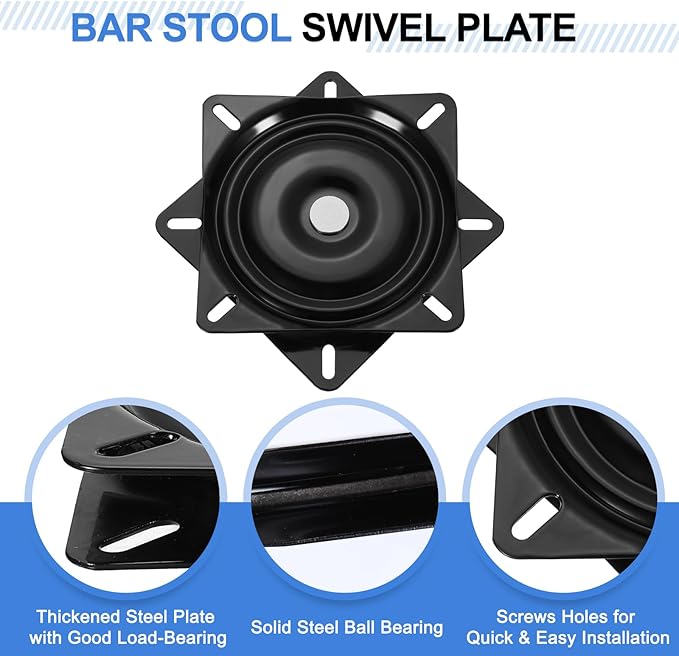 uxcell 3Pcs 6.5" Bar Stool Swivel Replacement, 360° Rotation Lazy Susan Turntable, Square Semi-Ball Bearing Seat Swivel Base 