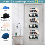 AOODA Clear Over the Door Hat Racks for Baseball Caps, Large Holds up to 72 Caps Hat Storage Organizer for Closet Wall, Deep 