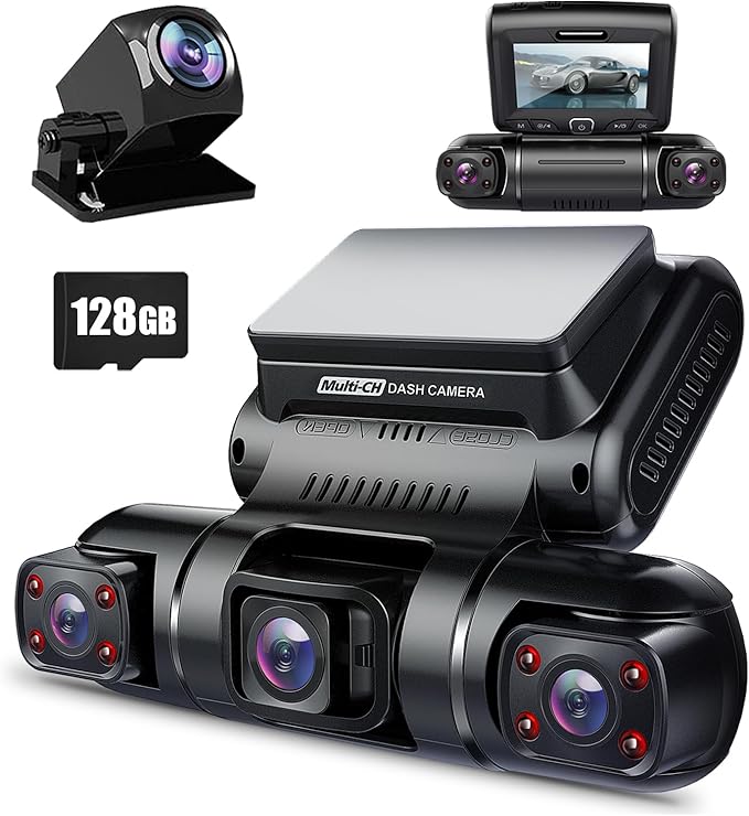 PRUVEEO 360° 4 Channel Dash Cam Front and Rear Inside Left Right, Dash Camera for Cars, Built-in GPS WiFi Night Vision, 24/7 