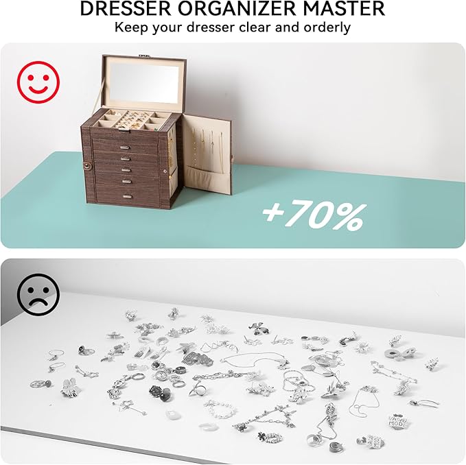 Frebeauty Large Jewelry Box,6-Tier PU Leather Jewelry Organizer,Multi-functional Storage Case with Mirror,Accessories Holder 