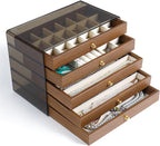 CLUQMEIK 5 Layer Large Wooden Jewelry Box with Acrylic Lid and Wooden Drawers, Stackable Jewelry Organizers and Storage Box f