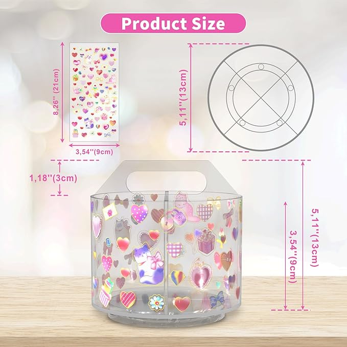 Wawocs Acrylic Pencil Organizer for Desk 4 Compartments with Adhesive DIY Sticker, Rotating Art Supply Organizer with Kawaii 
