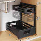 2 Pack Under Sink Organizer,Pull Out Cabinet Organizer with Smooth Cylindrical Rail,Metal Slide Out Drawer for Kitchen Bathro