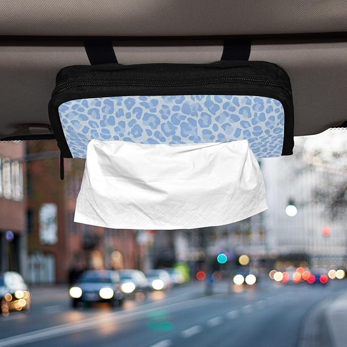 Car Tissue Holder Car Visor Organizer Tissue Box Holder for Car Sun Visor Organizer with Car Vehicle Accessories Essentials Interior for Women Men Sky Blue Leopard Print