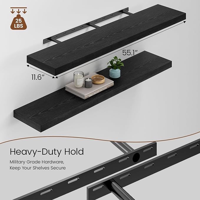 Heimlove 12inch Deep Floating Shelves for Wall, Mounted Shelves 48" W x 12" D x 1.5" H, wall Shelf for Bedroom Living Room Ba