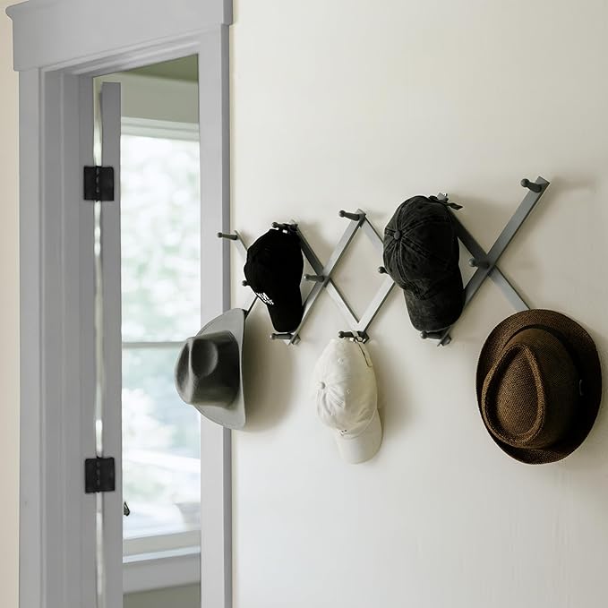 SKOLOO Hat Rack for Wall with 14 Hooks, Solid Wooden, Modern, Expandable Coat Rack Wall Mount for Coats, Hats, Bags, Baseball