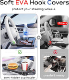 Car Steering Wheel Tray for Drivers Steering Wheel Tray for Dining, Mobile Office & Travel Food with Cup Holder, Scratch-Free EVA Hook Covers, 2-in-1 Desk Table for Car - Black
