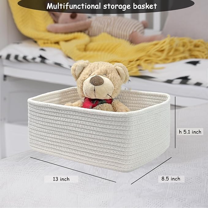 COMFY-HOMI 13" x 8.5" x 5.1" Storage Baskets for Organizing | Cotton Rope Woven Basket | Toy Storage Bin Box | Basket for She