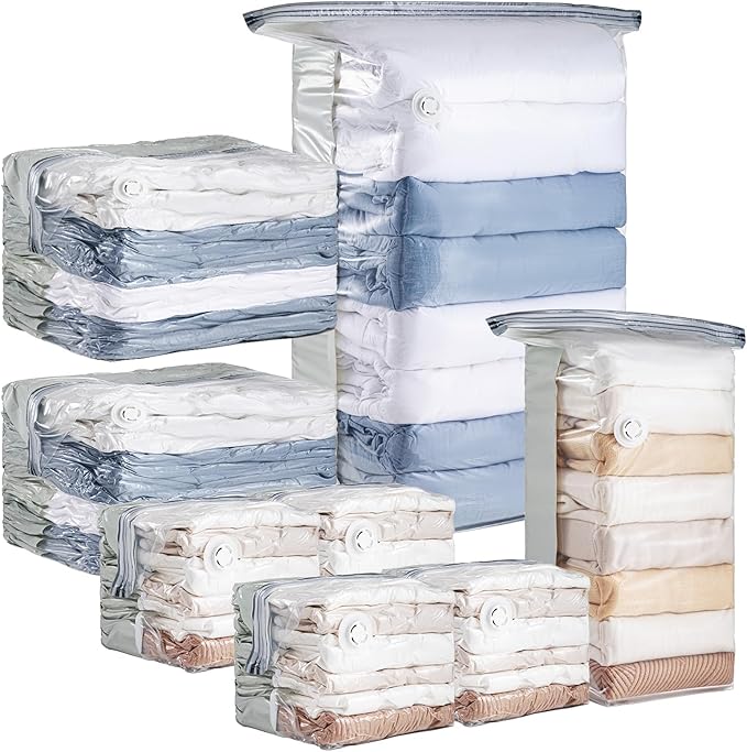 8 Pack Vacuum Storage Bags, Cube Combo (3 Jumbo+5 Medium), Vacuum Seal Bags for Clothing, Bedding, Blanket, Space Saving Clos