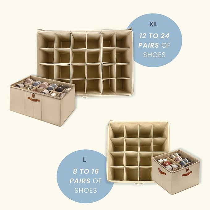 OrganiHaus Large Shoe Storage Bin for Closet, Shoe Organizer Box Fits up to 16 Pairs, Collapsible Fabric Shoe Basket w/Clear 
