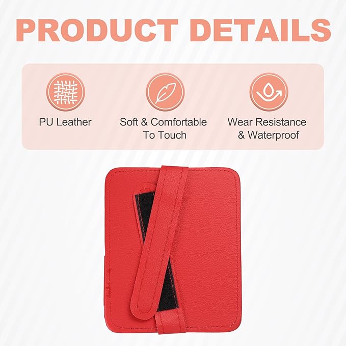 HARFINGTON 2Pcs Car Sun Visor Organizer 6.02" x 4.76" Leather Multi-Pocket Visor Card Sleeve Pocket Car Truck SUV Interior Storage Pouch for Driving License Credit Card Bill Sunglasses, Red