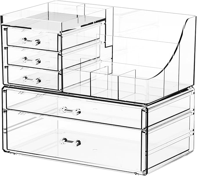 Yieach 2 Pack Clear Makeup Organizer Countertop for Dresser,Vanity and Bathroom Counter Organizer,Tiered Stackable Makeup Acr