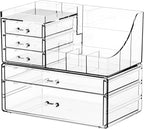 Yieach 2 Pack Clear Makeup Organizer Countertop for Dresser,Vanity and Bathroom Counter Organizer,Tiered Stackable Makeup Acr