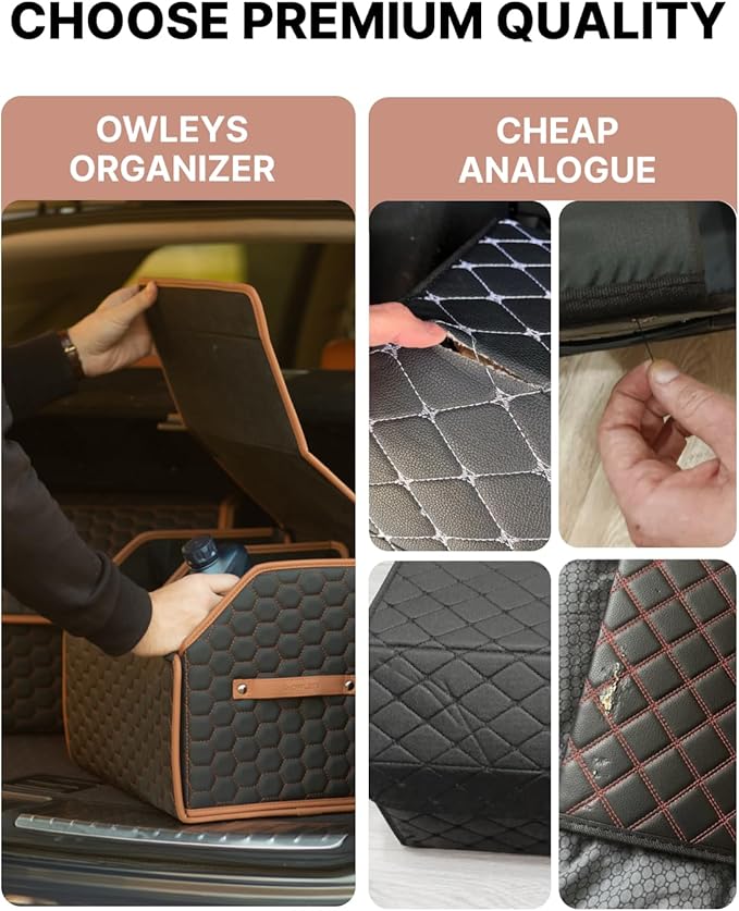 Owleys Foldable Trunk Organizer for Car Storage - Collapsible Auto Trunk Organizer With Lid - Trunk Organization (21.6 inch,