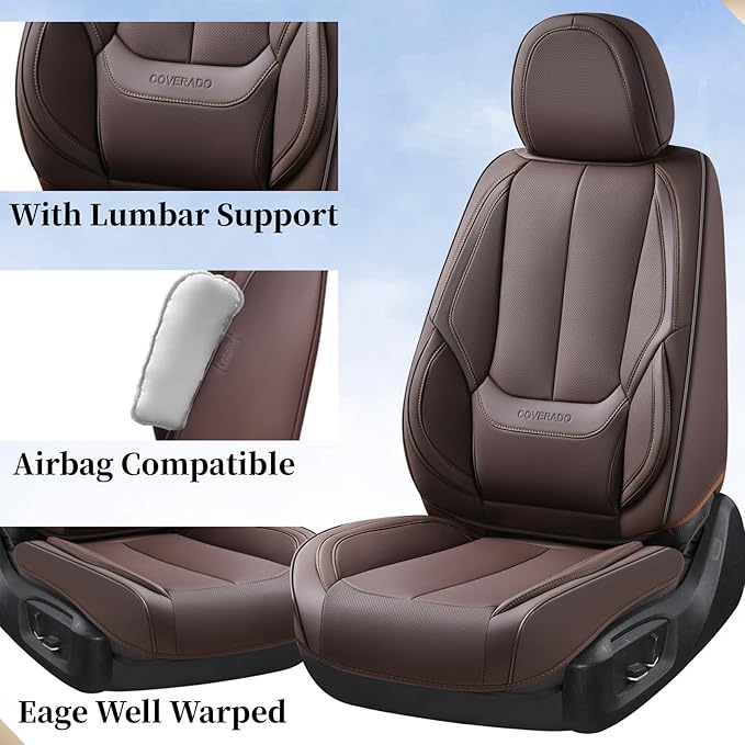 Coverado Seat Covers, Car Seat Covers Front Seats, Car Seat Cover, Car Seat Protector Waterproof, Car Seat Cushion Nappa Leat
