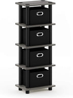 FURINNO Turn-N-Tube LACi 4-Bins System Rack, French Oak Grey/Black