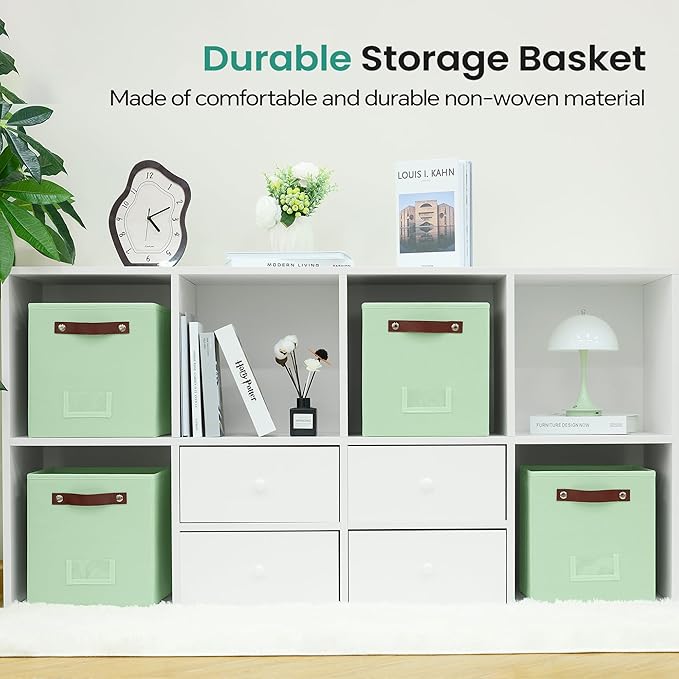 FinishingBo 6-Pack Storage Cubes with Handles & Label Holders Basket, Closet Cube Home Organizer Bins(Green, 10.5*10.5*11 inc