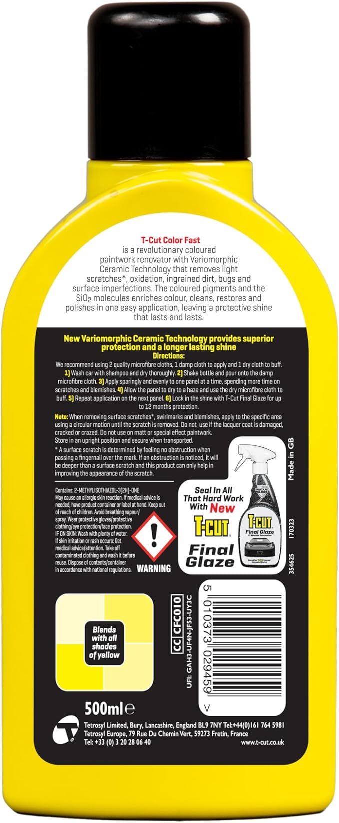 T-Cut Yellow Scratch Remover, Color Fast Paintwork Restorer Car Polish, 13 Colors Available, 17 Fl Oz