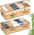 Livole Bamboo Under Bed Storage with Wheels, 6-10 inches Height Adjustable Underbed Storage Containers, 92L XXXL Large Rollin