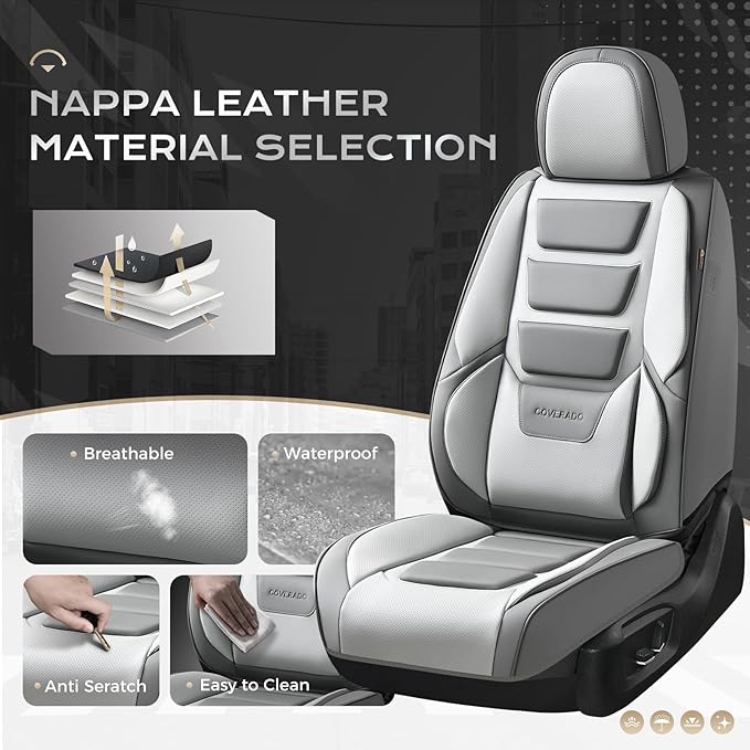 Coverado Car Seat Covers Full Set, Seat Covers for Cars, Front Seat Covers and Back Seat Cover Waterproof Leather Automotive 