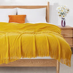 Homiest Decorative Knitted Throw Blanket with Fringe Soft & Cozy Tassel Blanket for Couch Sofa Bed (Mustard Yellow, 50x60)