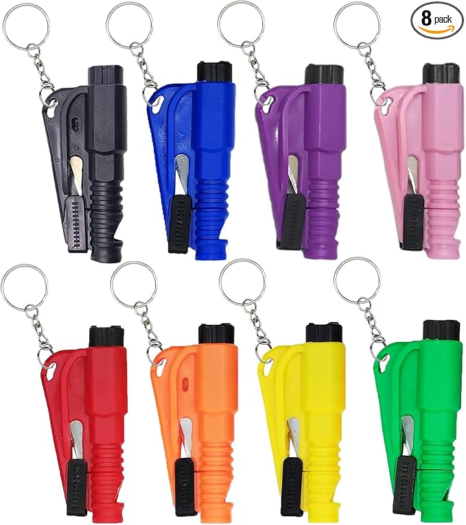 8 Pcs Car Window Breaker Tool Keychain,3 in 1 Glass Breaker and Seatbelt Cutter & Survival Whistle, Emergency Keychain Car Es