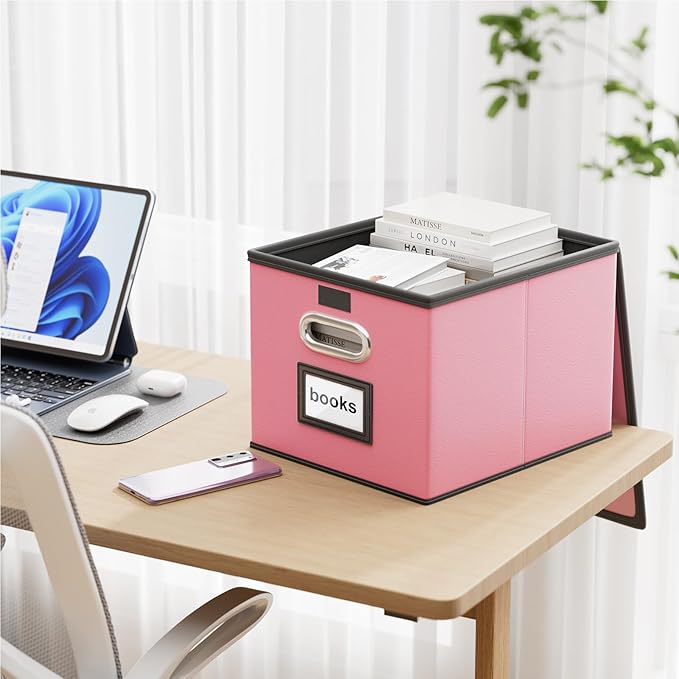 Huolewa Portable Leather File Organizer Boxes with Lids, Office Document Boxes Organizer, Filing Boxes, Decorative Small File