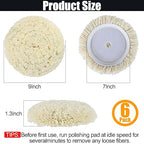 6 PCS Wool Buffing Polishing Pads - 7 Inch Natural Wool Cutting Pads with Hook and Loop Backing Compound & Polishing for Automotive Car Boats Glass Furniture Repair