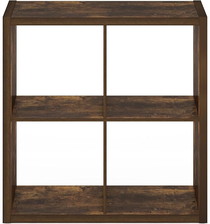 Furinno Cubicle Book Shelf, 4-Cube Bookshelf, Extra Thick Frame Reversible Bookcase with Open Back, 14.6" x 30" x 30", for Li