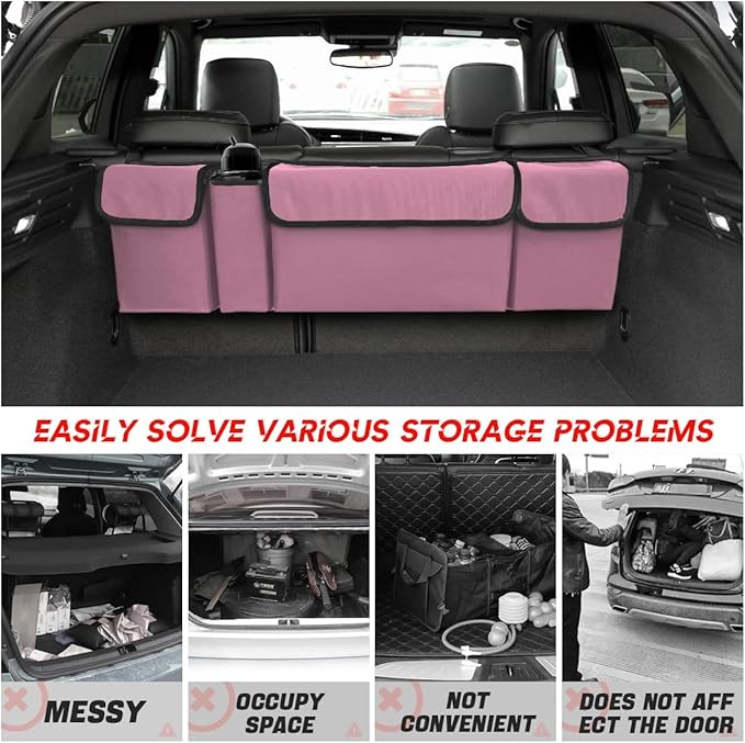 BELOMI Car Trunk Organizer, Auto Waterproof Sturdy Backseat Hanging Large Storage Collapsible Cargo Bag with Anti-Slip