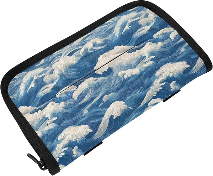 Car Tissue Holder Car Visor Organizer Tissue Box Holder for Car Sun Visor Organizer with Car Vehicle Accessories Essentials Interior for Women Men Blue Waves WhiteFoam Textures