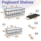 26PCS Peg Board Organizer Accessories Kit, Assortment 2PCS Wire Baskets, 4PCS Shelves, 20PCS Hooks for 1/4” and 3/16” Pegboar