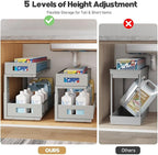 2 Packs 21IN Depth Under Sink Organizer, 2-Tier Pull Out Cabinet Organizer With Smooth Circular Rail, Large Capacity Metal Me