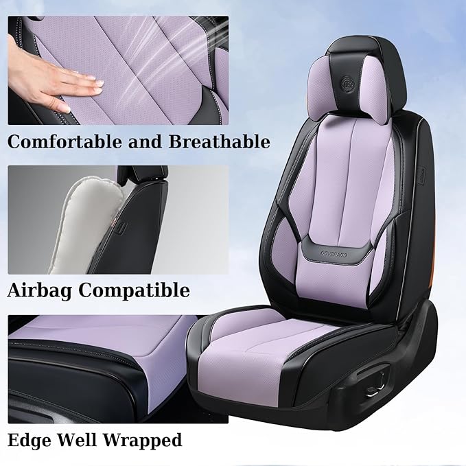 Coverado Universal Seat Covers Front, 2-Pack Universal Seat Covers for Cars, Waterproof Nappa Leather Car Seat Covers with He