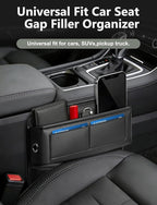 2 Pack Car Universal Fit Seat Gap Filler Organizer, Premium Leather Front Car Gap Filler, Center Console Seat Side Organizer with Card Slots for Car, SUV Truck, Easy Access to Phone, Sunglasses, Key