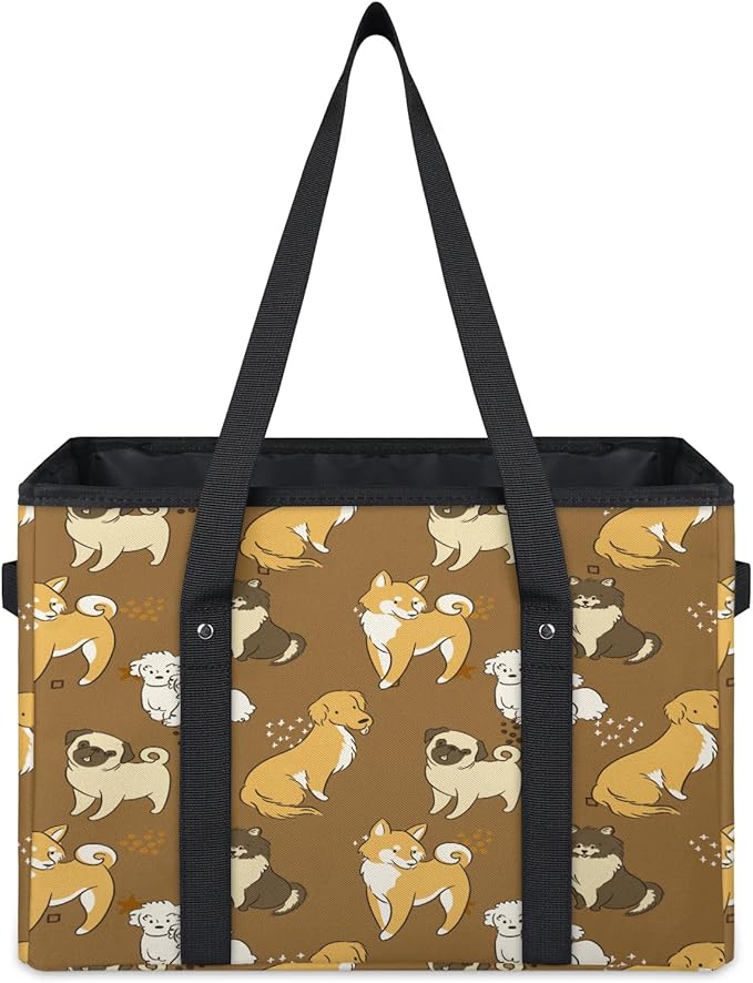Reusable Grocery Bags Heavy Duty Shopping Bags Foldable Large Tote Bags with Long Handles & Hard Bottom
