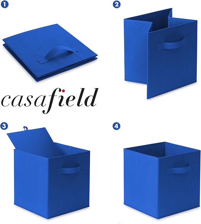 Casafield Set of 6 Collapsible Fabric Cube Storage Bins, Royal Blue - 11" Foldable Cloth Baskets for Shelves, Cubby Organizer