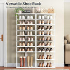 HOOBRO 10 Tiers Vertical Shoe Rack, Wooden Shoe Storage Organizer with Hooks, Narrow Shoe Tower for 20 Pairs, Space Saving, f